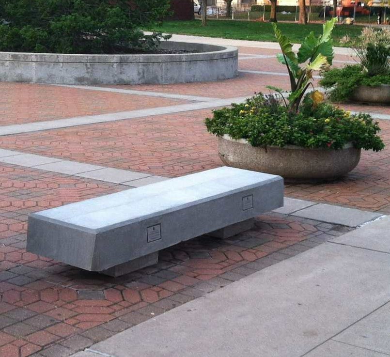 Image of a donor bench near the Library. 