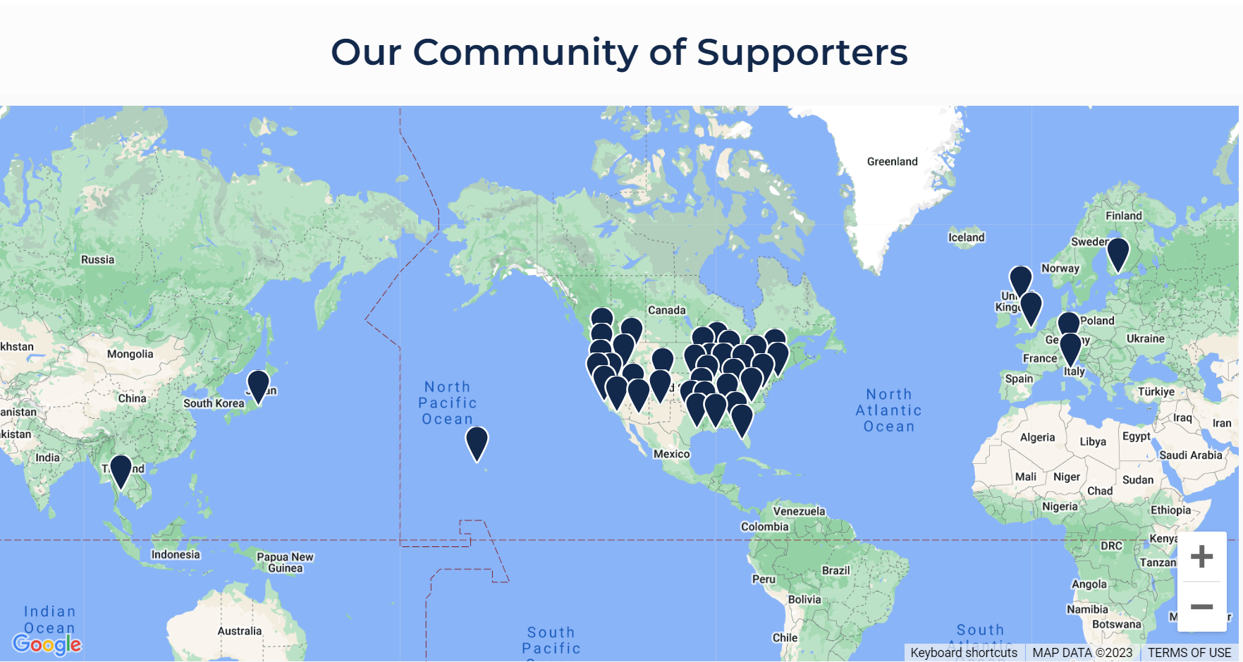 Graphic image of a mac with plot points and a header reading "Our Community of Supporters".