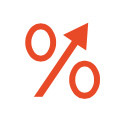 An icon of a percentage symbol, with an upwards arrow substituting the "/".